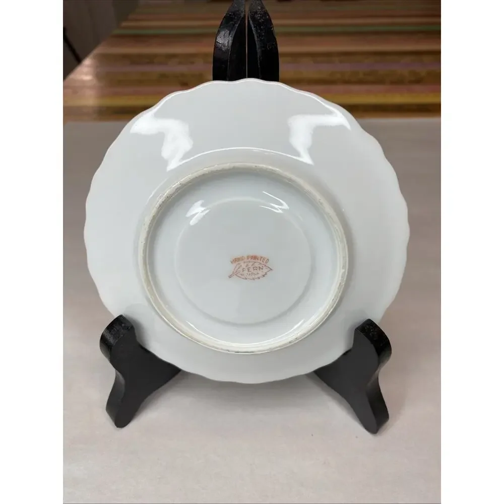 Fern Japan Hand Painted Tea Cup & Saucer Set Of 2 Strawberries Floral 4 PCs